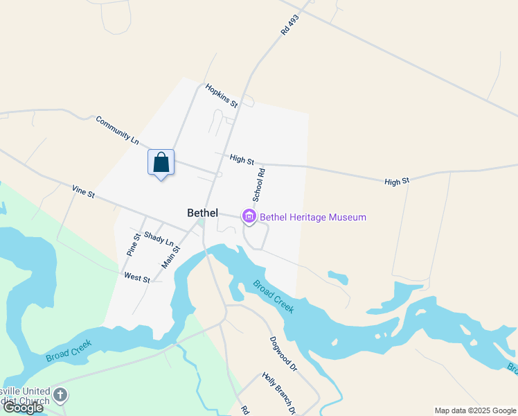 map of restaurants, bars, coffee shops, grocery stores, and more near 220 School Road in Bethel