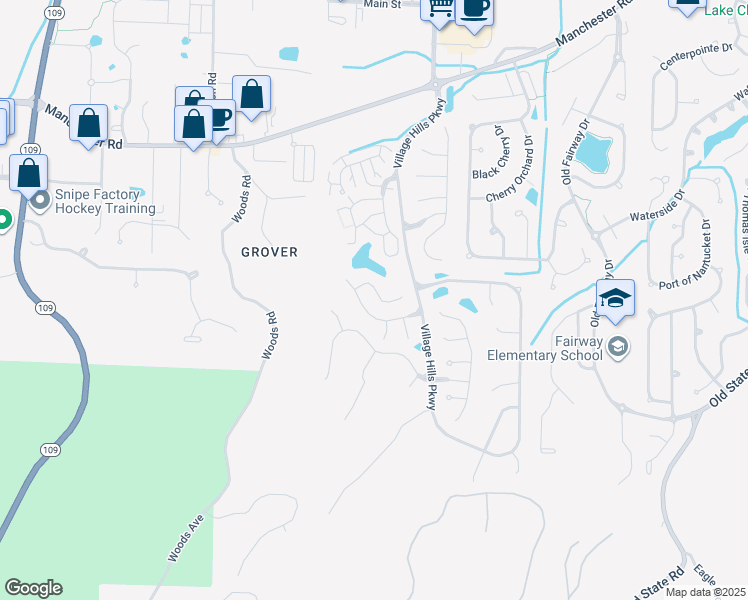map of restaurants, bars, coffee shops, grocery stores, and more near 336 Hunters Spur in Wildwood