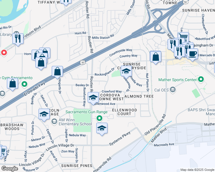 map of restaurants, bars, coffee shops, grocery stores, and more near 3337 Gould Way in Sacramento