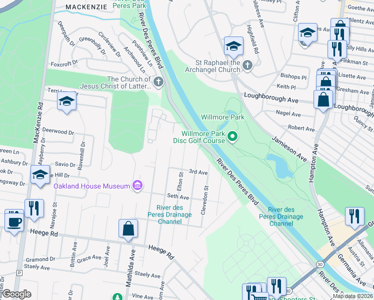 map of restaurants, bars, coffee shops, grocery stores, and more near 7613 Elton Street in St. Louis