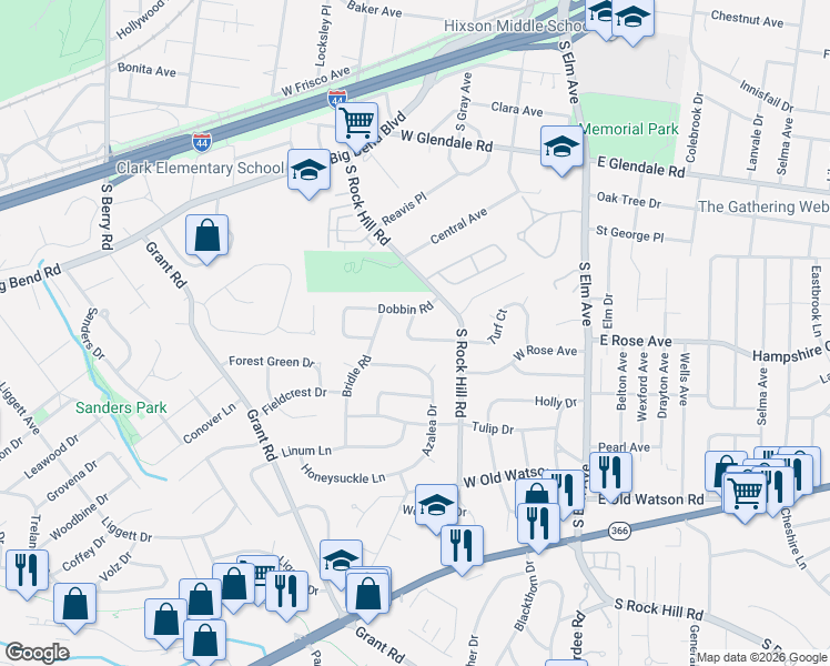 map of restaurants, bars, coffee shops, grocery stores, and more near 246 Turf Court in Webster Groves