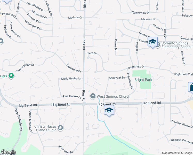 map of restaurants, bars, coffee shops, grocery stores, and more near 1017 Hollybend Drive in Ballwin