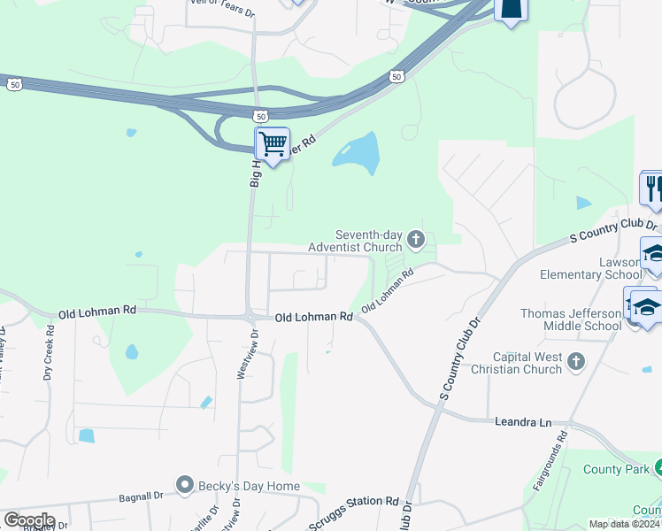 map of restaurants, bars, coffee shops, grocery stores, and more near 4905 Charm Oak Drive in Jefferson City