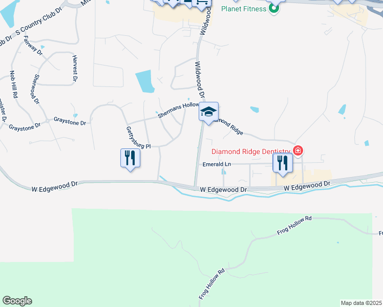 map of restaurants, bars, coffee shops, grocery stores, and more near 930 Wildwood Drive in Jefferson City