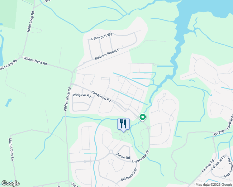 map of restaurants, bars, coffee shops, grocery stores, and more near 22637 Grebe Lane in Ocean View