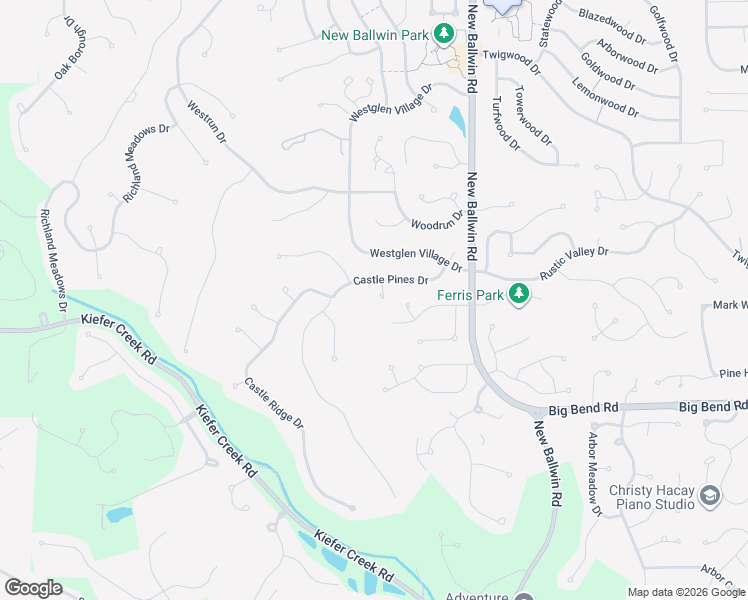 map of restaurants, bars, coffee shops, grocery stores, and more near 515 Castle Terrace Court in Ballwin