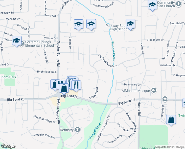 map of restaurants, bars, coffee shops, grocery stores, and more near 706 Shallowford Drive in Ballwin