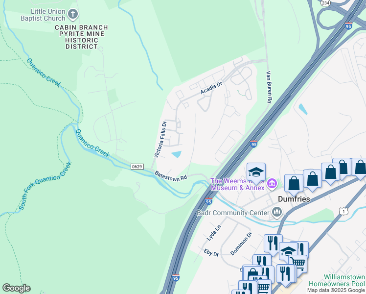 map of restaurants, bars, coffee shops, grocery stores, and more near 4351 Palton Drive in Dumfries