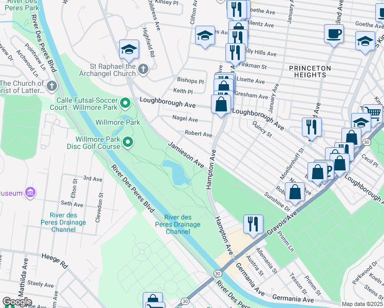 map of restaurants, bars, coffee shops, grocery stores, and more near 5821 Sunshine Drive in St. Louis