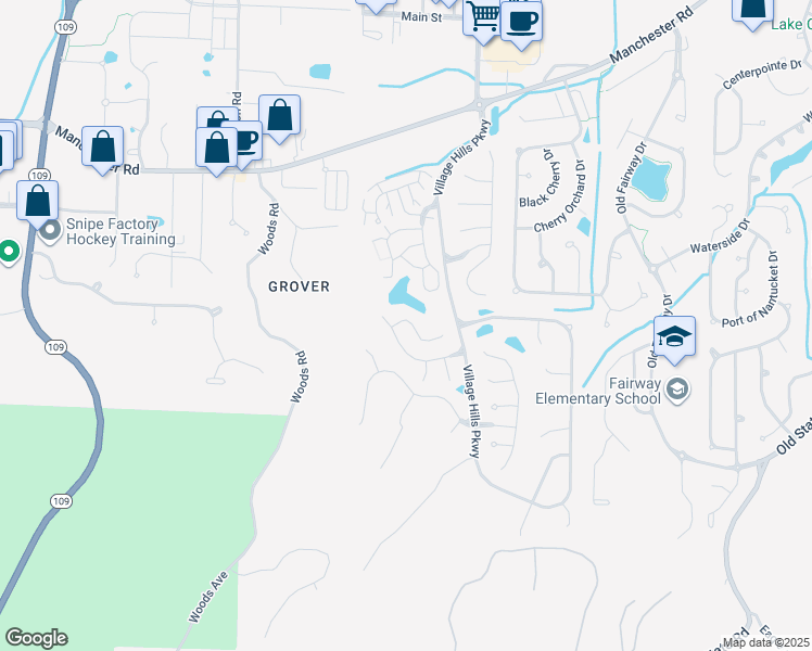 map of restaurants, bars, coffee shops, grocery stores, and more near 336 Hunters Spur in Wildwood