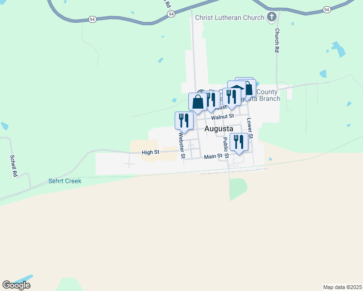 map of restaurants, bars, coffee shops, grocery stores, and more near Webster Street in Augusta