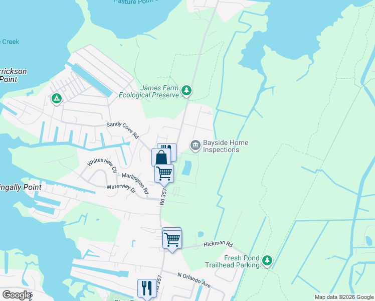 map of restaurants, bars, coffee shops, grocery stores, and more near 30226 Territory Trail in Ocean View