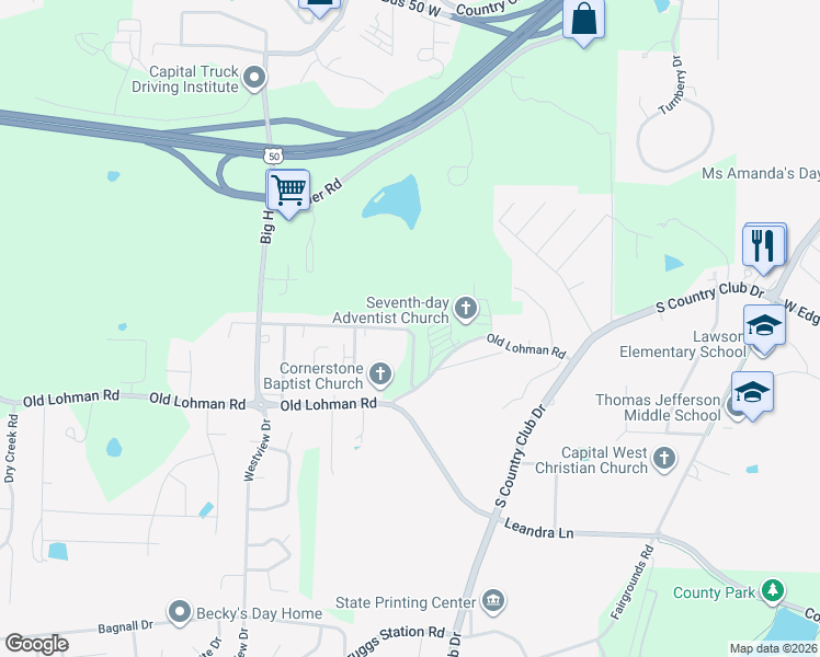 map of restaurants, bars, coffee shops, grocery stores, and more near 4904 Charm Ridge Drive in Jefferson City