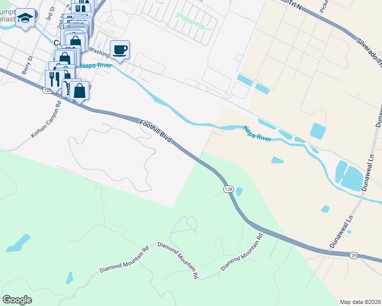 map of restaurants, bars, coffee shops, grocery stores, and more near 108 Foothill Boulevard in Calistoga