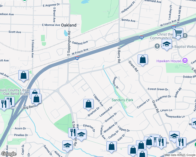 map of restaurants, bars, coffee shops, grocery stores, and more near 843 Diversey Drive in St. Louis
