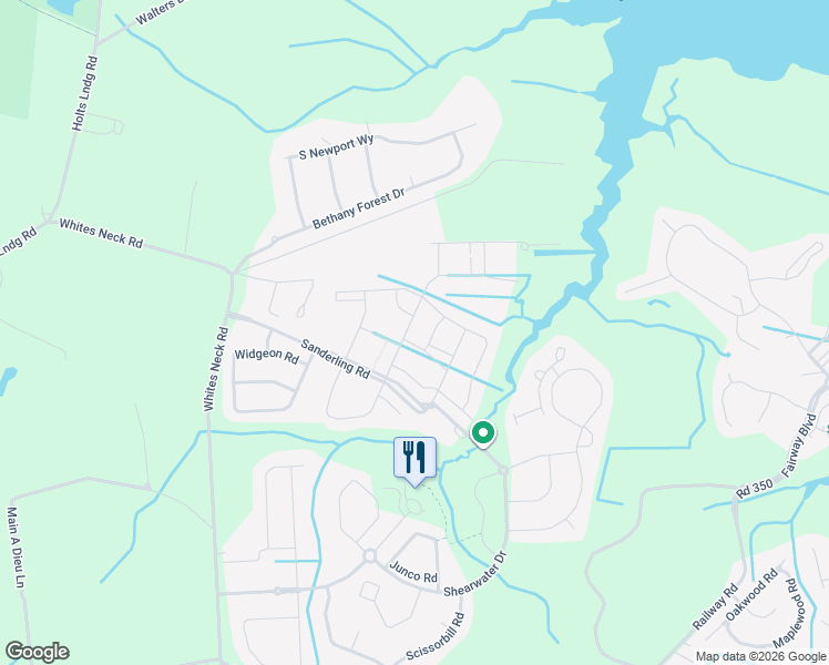 map of restaurants, bars, coffee shops, grocery stores, and more near 22637 Grebe Lane in Ocean View