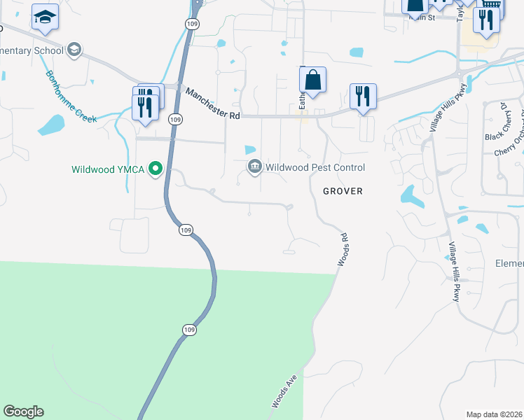 map of restaurants, bars, coffee shops, grocery stores, and more near 16914 Westridge Oaks Drive in Wildwood