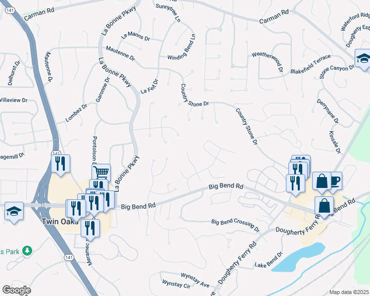 map of restaurants, bars, coffee shops, grocery stores, and more near 919 Imperial Point in Ballwin