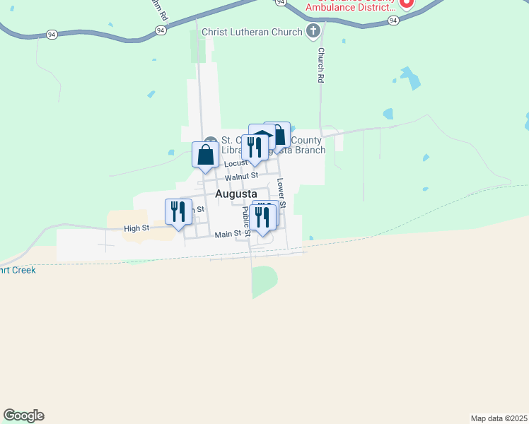 map of restaurants, bars, coffee shops, grocery stores, and more near 5517 High Street in Augusta