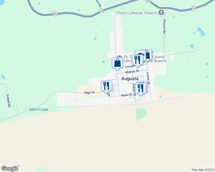 map of restaurants, bars, coffee shops, grocery stores, and more near Webster Street in Augusta