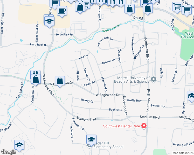 map of restaurants, bars, coffee shops, grocery stores, and more near 912 Maywood Dr in Jefferson City