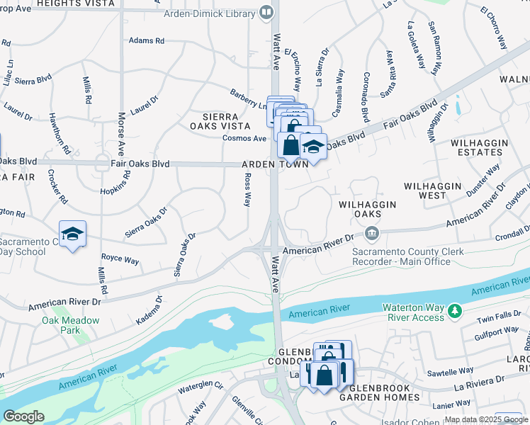 map of restaurants, bars, coffee shops, grocery stores, and more near 410 Watt Avenue in Sacramento