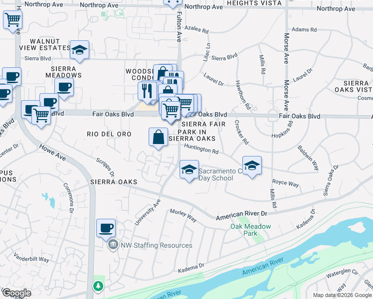 map of restaurants, bars, coffee shops, grocery stores, and more near 300 Munroe Street in Sacramento