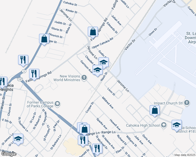 map of restaurants, bars, coffee shops, grocery stores, and more near 1700 Jerome Lane in East St. Louis