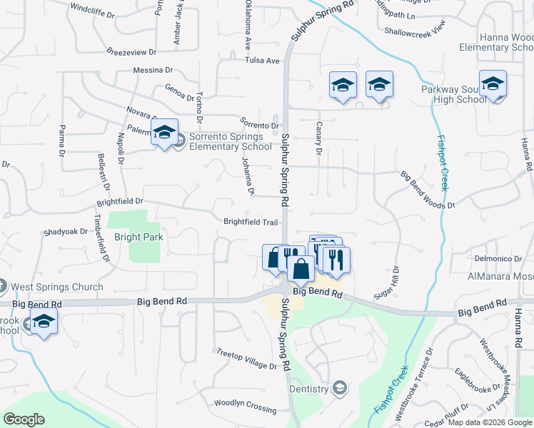 map of restaurants, bars, coffee shops, grocery stores, and more near 1067 Johanna Drive in Ballwin