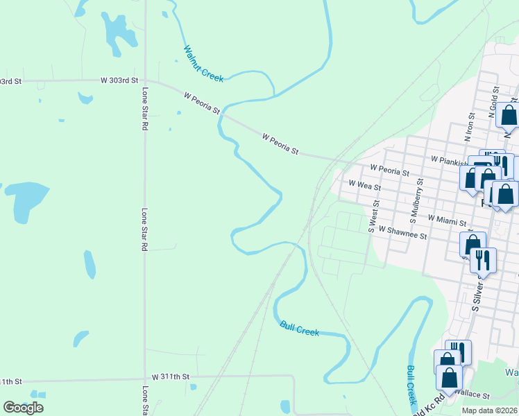 map of restaurants, bars, coffee shops, grocery stores, and more near in Paola