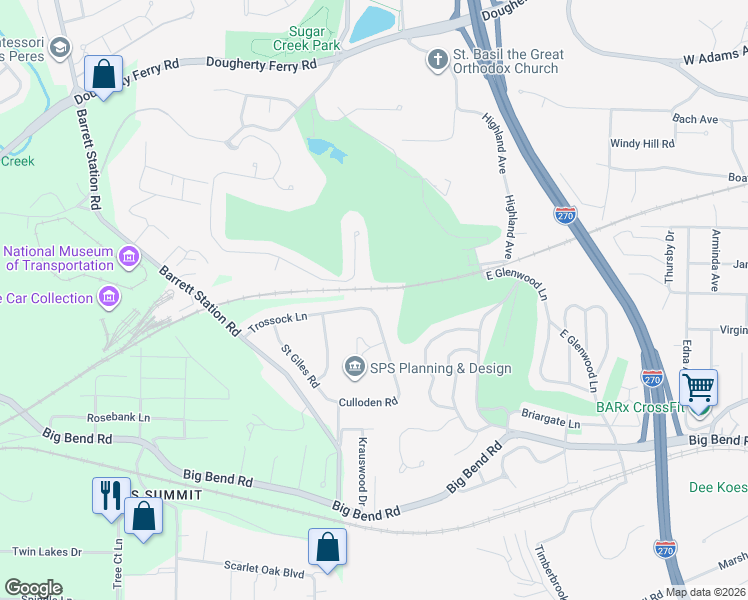 map of restaurants, bars, coffee shops, grocery stores, and more near 301 Greenbriar Estates Drive in St. Louis