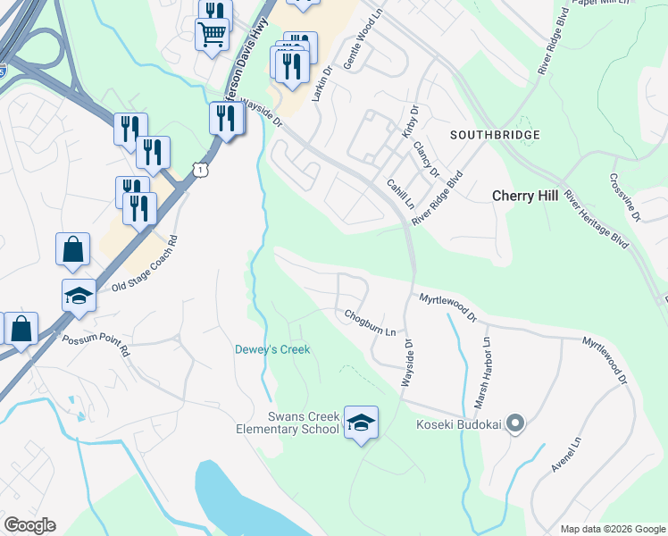 map of restaurants, bars, coffee shops, grocery stores, and more near 3164 Tulip Tree Place in Dumfries
