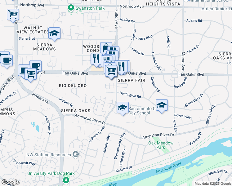 map of restaurants, bars, coffee shops, grocery stores, and more near 300 Munroe Street in Sacramento