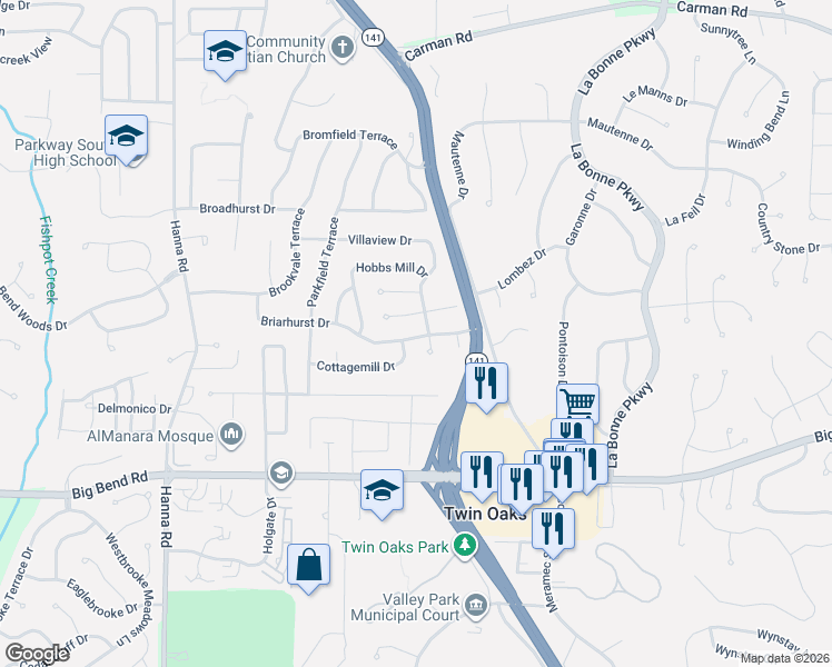 map of restaurants, bars, coffee shops, grocery stores, and more near 921 Hazel Falls Drive in Manchester