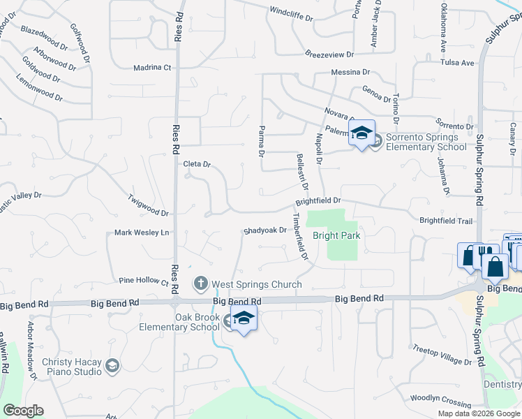 map of restaurants, bars, coffee shops, grocery stores, and more near 152 Tortuna Drive in Ballwin