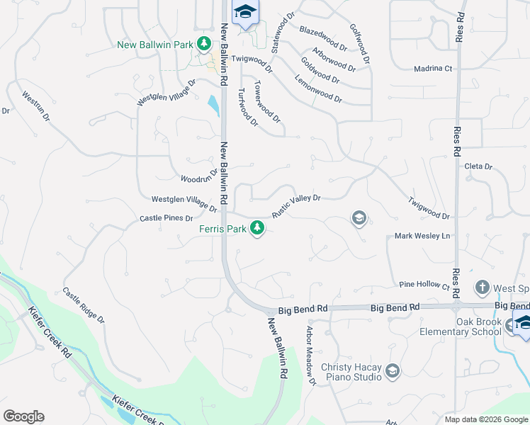 map of restaurants, bars, coffee shops, grocery stores, and more near 684 Cedar Run Drive in Ballwin
