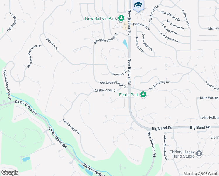 map of restaurants, bars, coffee shops, grocery stores, and more near 461 Westglen Village Drive in Ballwin