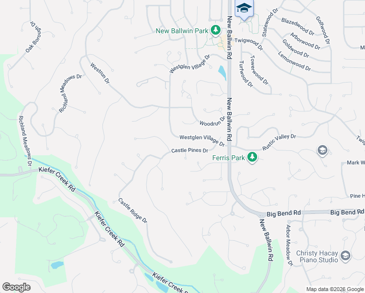 map of restaurants, bars, coffee shops, grocery stores, and more near 441 Westglen Village Drive in Ballwin
