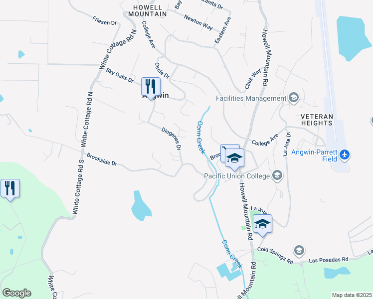 map of restaurants, bars, coffee shops, grocery stores, and more near 80 Diogenes Drive in Angwin
