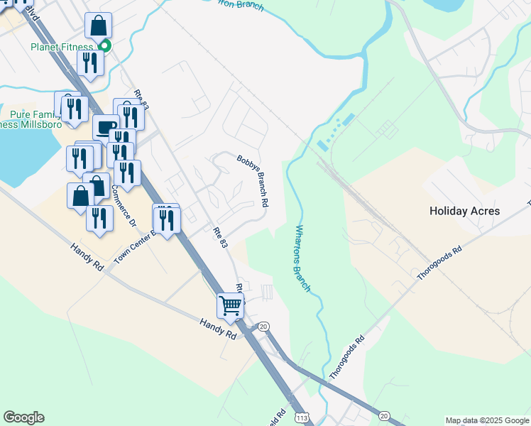 map of restaurants, bars, coffee shops, grocery stores, and more near 137 Bobbys Branch Road in Millsboro