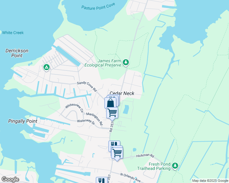 map of restaurants, bars, coffee shops, grocery stores, and more near 38431 Clover Lane in Ocean View