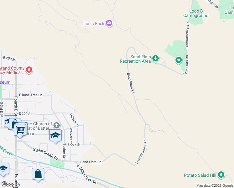 map of restaurants, bars, coffee shops, grocery stores, and more near 126 Badgers Bend in Moab