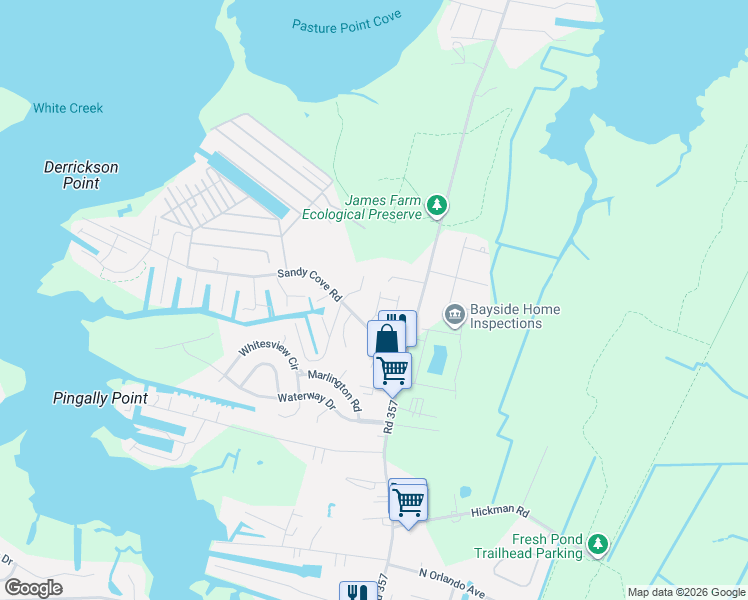 map of restaurants, bars, coffee shops, grocery stores, and more near 38314 Lu Lee Court in Ocean View