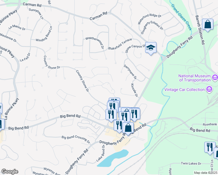 map of restaurants, bars, coffee shops, grocery stores, and more near 716 Overlook Circle Drive in Ballwin