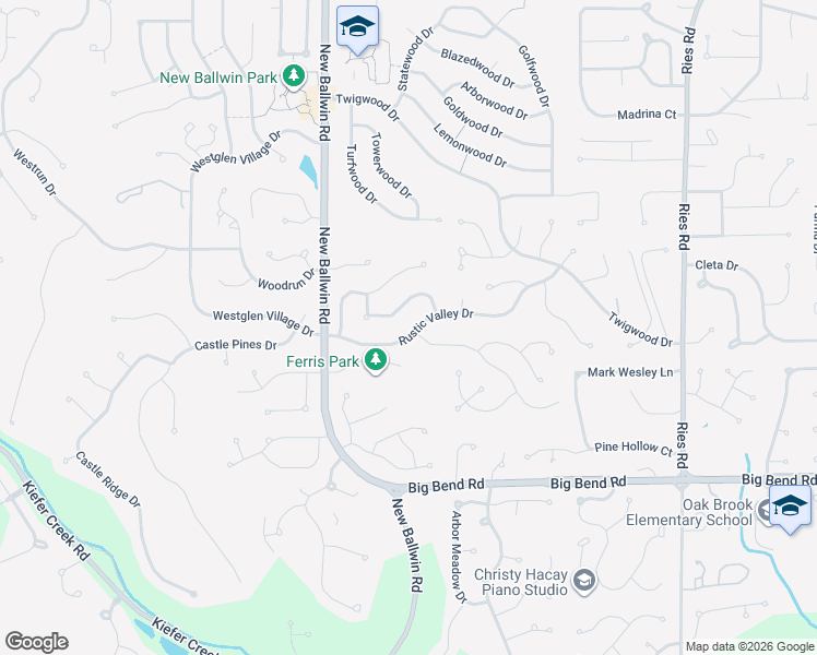 map of restaurants, bars, coffee shops, grocery stores, and more near 684 Cedar Run Drive in Ballwin