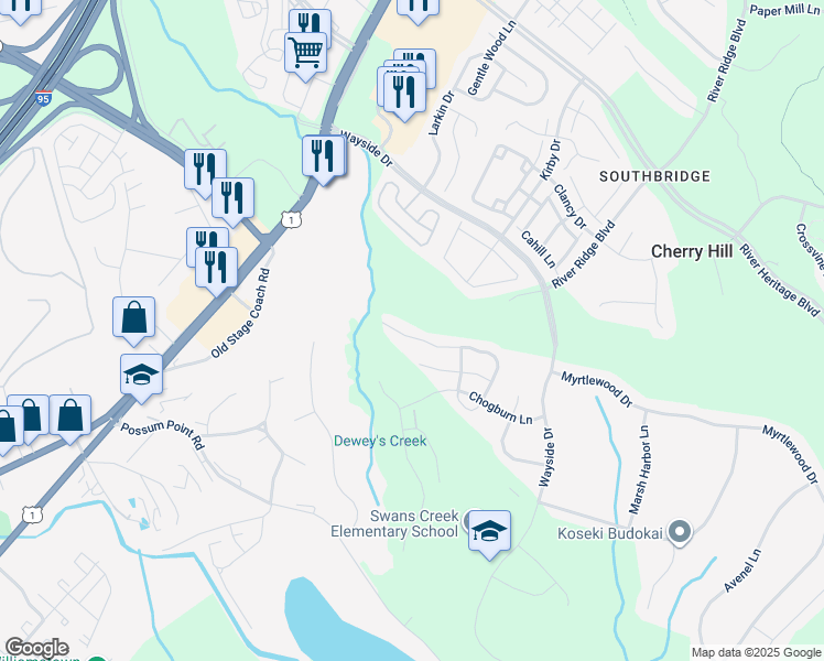 map of restaurants, bars, coffee shops, grocery stores, and more near 3196 Tulip Tree Place in Dumfries