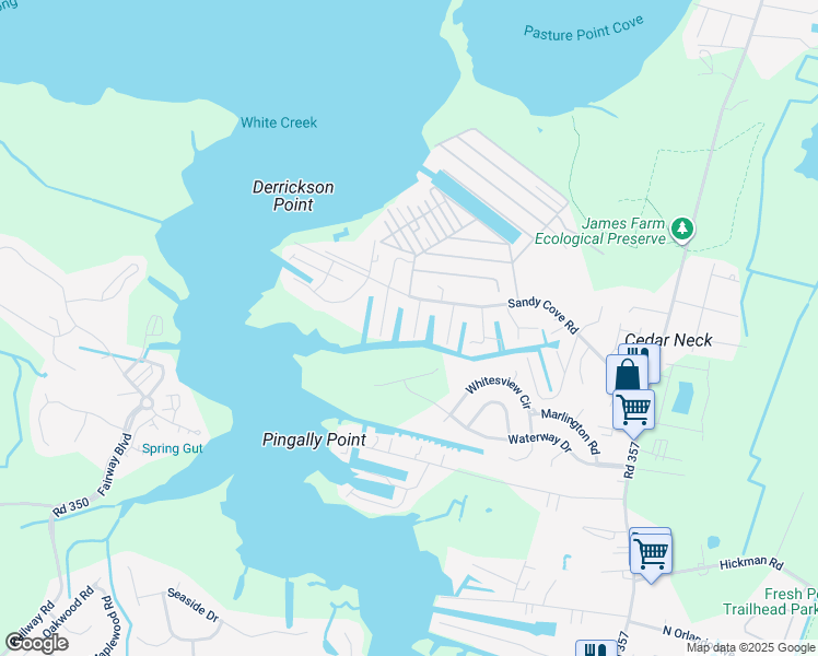 map of restaurants, bars, coffee shops, grocery stores, and more near 30210 Mariners Lane in Ocean View