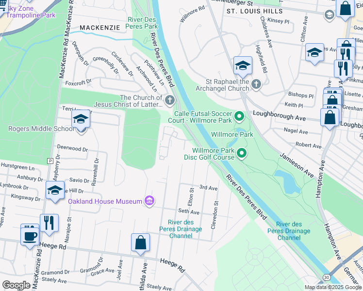 map of restaurants, bars, coffee shops, grocery stores, and more near 7532 Genesta Street in St. Louis