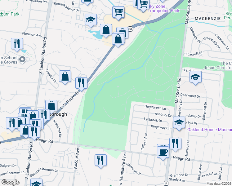 map of restaurants, bars, coffee shops, grocery stores, and more near 6901 Mackenzie Road in St. Louis