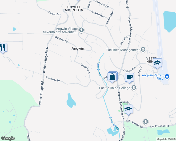 map of restaurants, bars, coffee shops, grocery stores, and more near 102 Diogenes Drive in Angwin